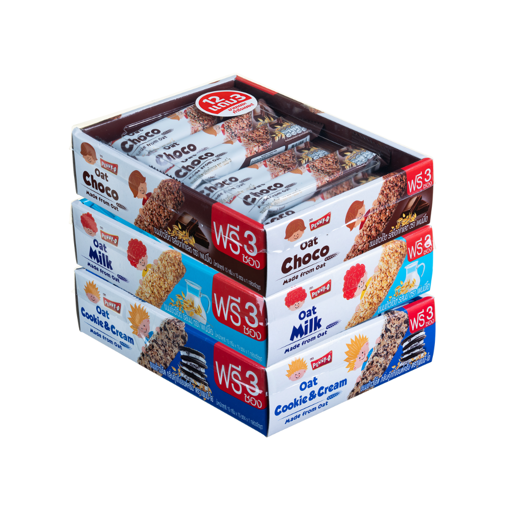 PENNY-O Oatmeal Snacks Chocolate Flavor Milk Flavor Cookie and Cream Flavor 15 g 15 sachets (Mixed flavor pack) x 3