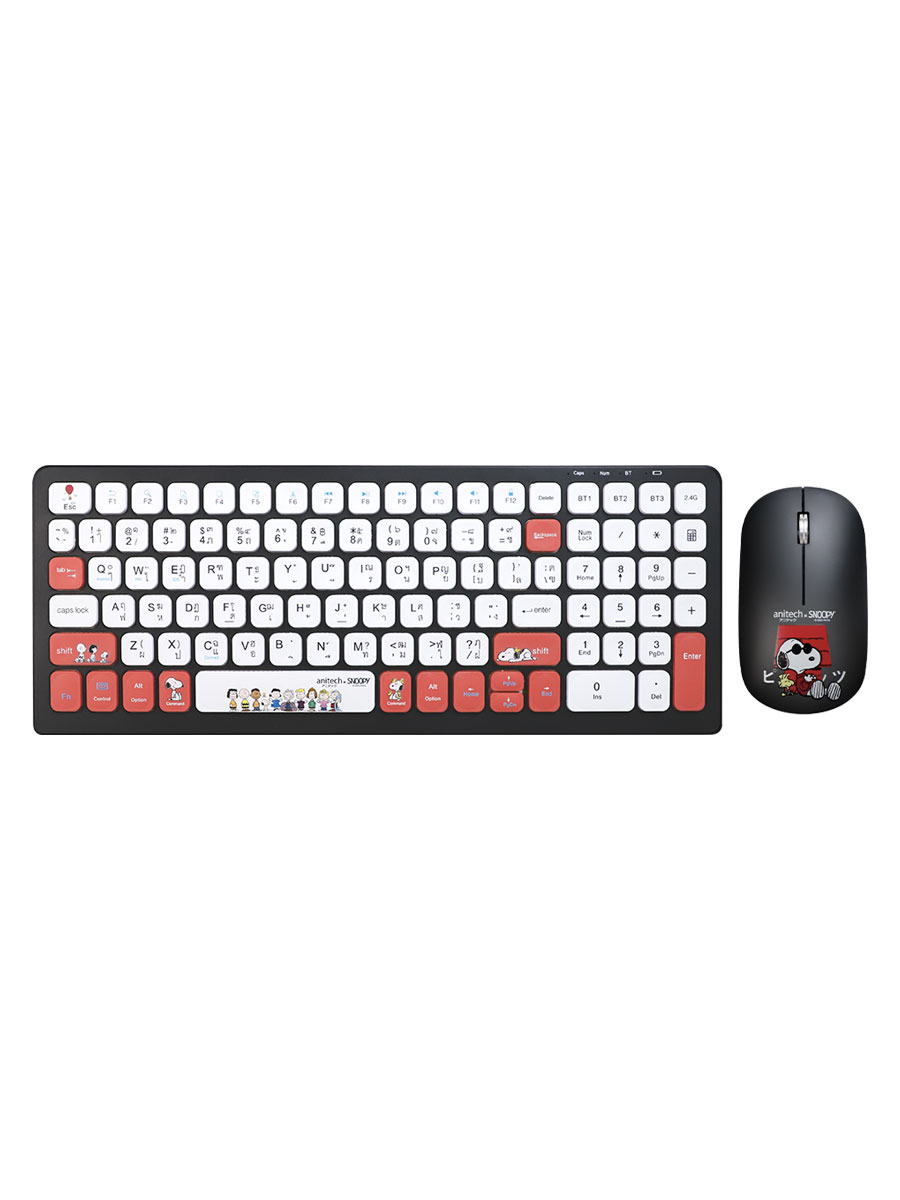 Anitech X Snoopy 3 ชุดคู่คีย์บอร์ดเม้าส์ไร้สายดูโอ้ฟังก์ชั่นเม้าส์ รุ่น SNP-PA814-BLACK