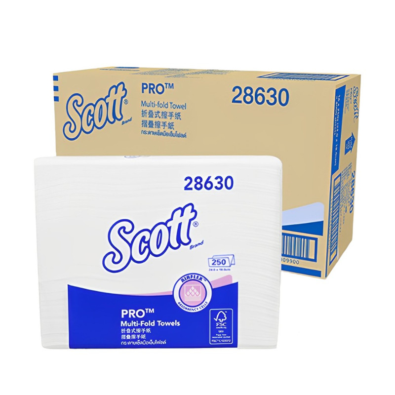 SCOTT PRO Multi-Fold Paper Towel 1-Ply Sheet Size 24.0 x 18.0cm 250 sheets x 16 pack/carton (2 Cartons)