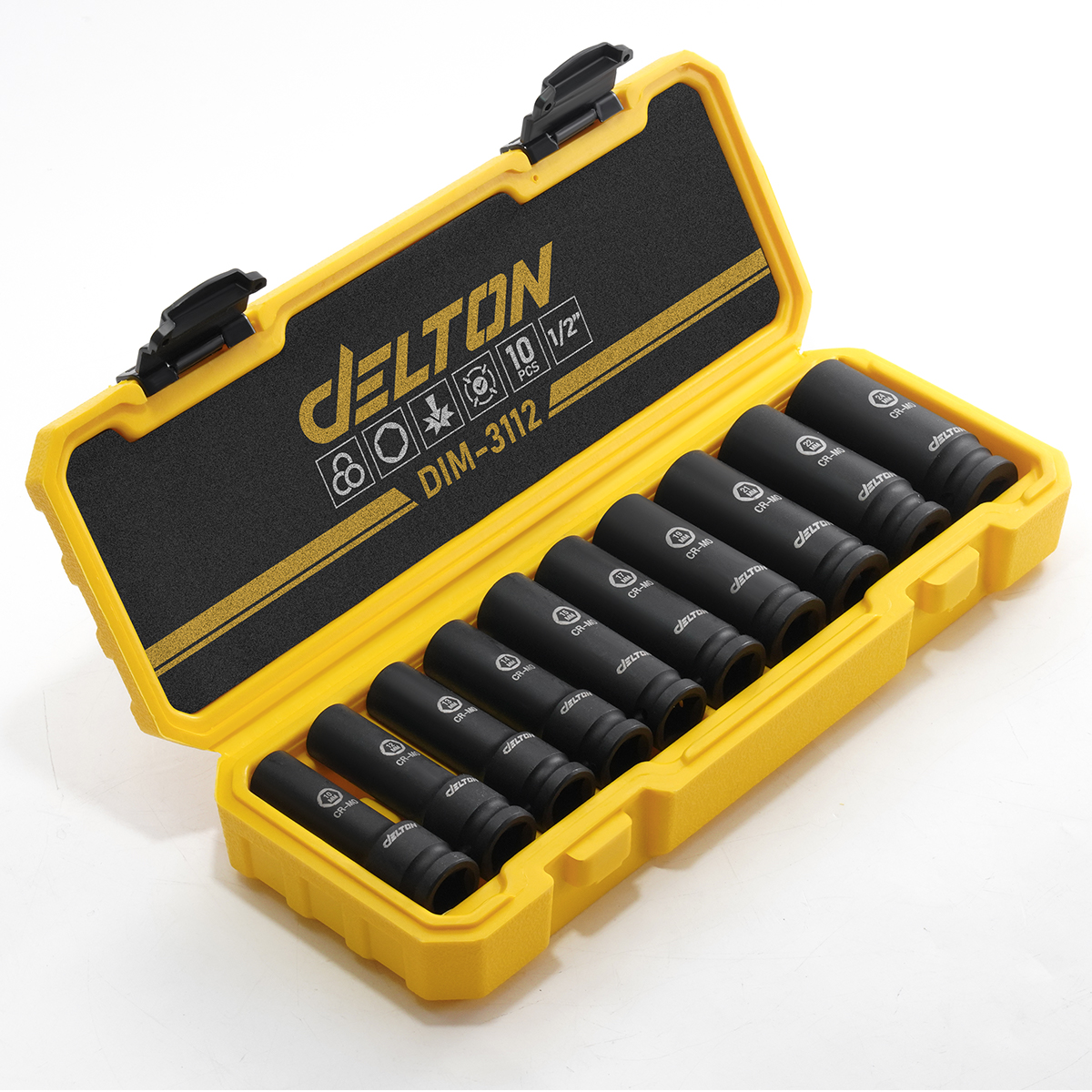 DELTON ชุดลูกบล็อกกระแทกยาว ขนาด 1/2 นิ้ว (4 หุน) จํานวน 10 ชิ้น รุ่น DIM-3112 พร้อมกล่องพลาสติกกันกระแทกอย่างดี