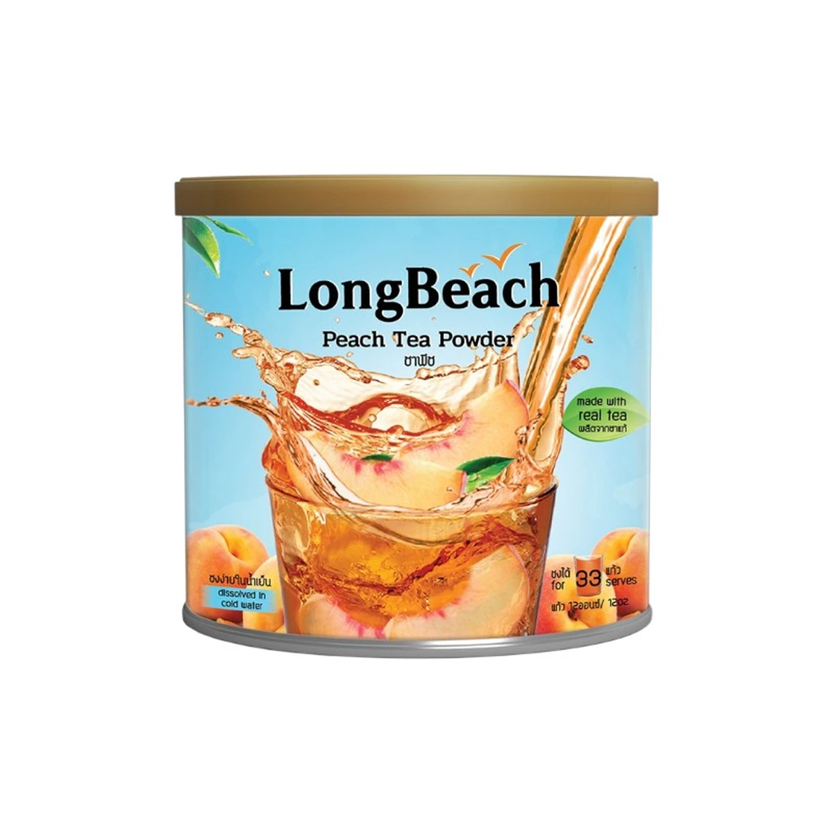 ลองบีชผงอเมริกัน ชาพีช แบบกระป๋อง ขนาด 400 กรัม LongBeach American Iced Tea - Peach Tea Can Size400g.