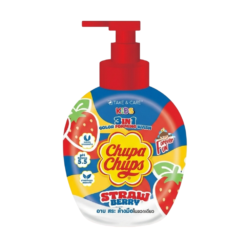 Chupa Chups อาบน้ํา สระผม ล้างมือสําหรับเด็ก ครบจบในขวดเดียว สตรอเบอรี่ 500มล.