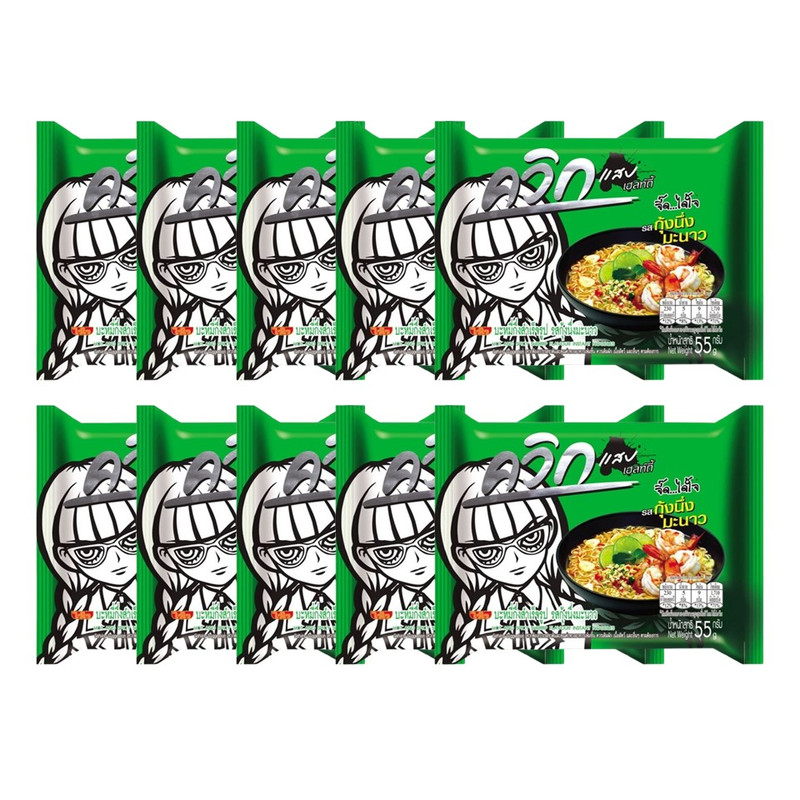 WAIWAI Quick Instant Noodles Steamed Shrimp with Lime Flavor 55 g 10 packs