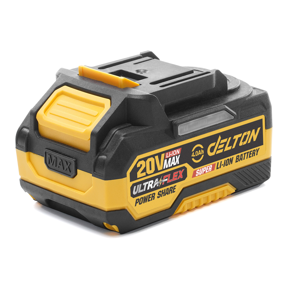 DELTON แบตเตอรี่ลิเธียมไอออน 20V แบต พาวเวอร์แชร์ ใช้ร่วมกับผลิตภัณฑ์ DELTON เครื่องมือช่าง Power Share กลุ่ม UltraFlex มาพร้อมแบต 20V 4.0Ah 1ก้อน