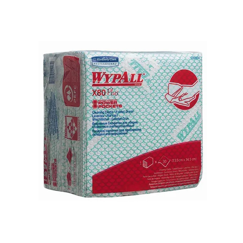 WYPALL X80 Cleaning Wiper 34.5 x 33.5 cm Green 30 Sheets x 4