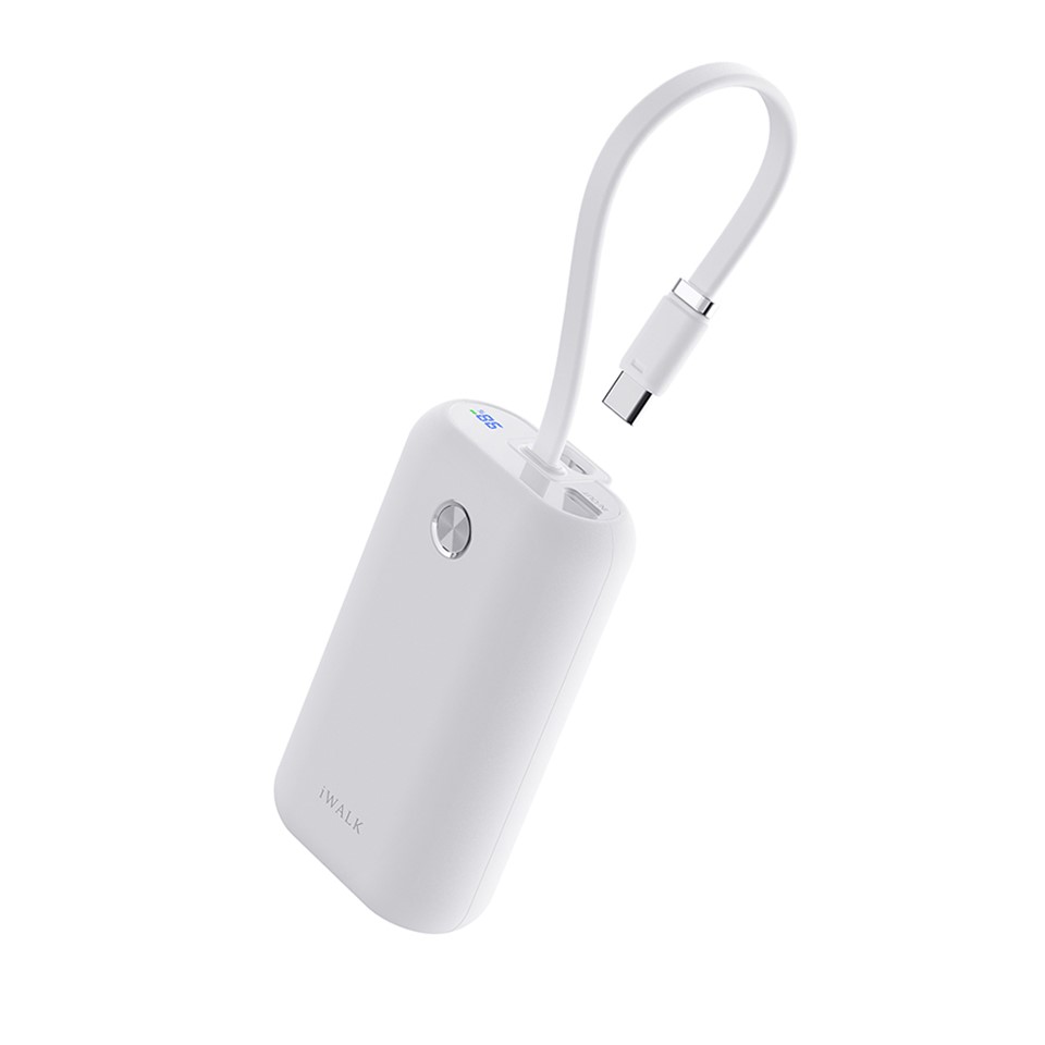 iWALK Power Mini แบตสํารองพกพาแบบมีสายชาร์จในตัว ความจุ 10000mAhชาร์จเร็ว 22.5Wรองรับ iPhone17,16,15 สีขาว