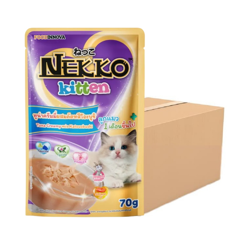 Nekko Kitten อาหารแมวเด็ก ทูน่าครีมมี่ผสมคัตสึโอะบูชิ 70g x 12 ซอง