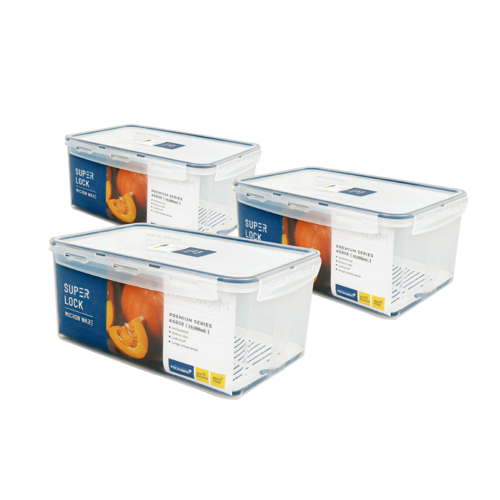 Super Lock Large Food Storage Container 10,000ml with Inner Tray 6858 Pack 3