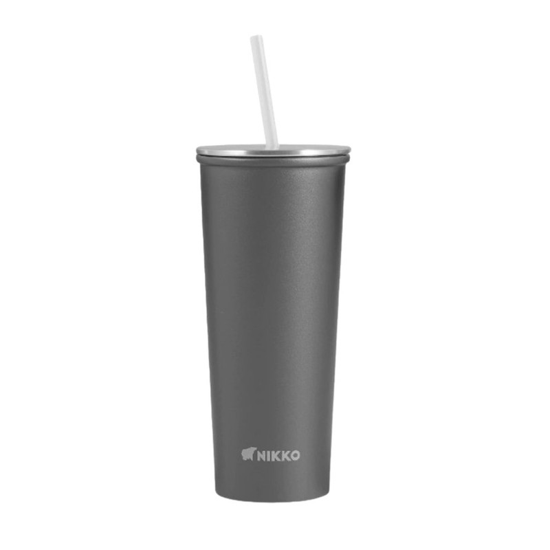 NIKKO แก้วน้ําสเตนเลส พร้อมหลอด 0.63 ลิตร (NK-TW- BK063) เทาNK-BK063GY