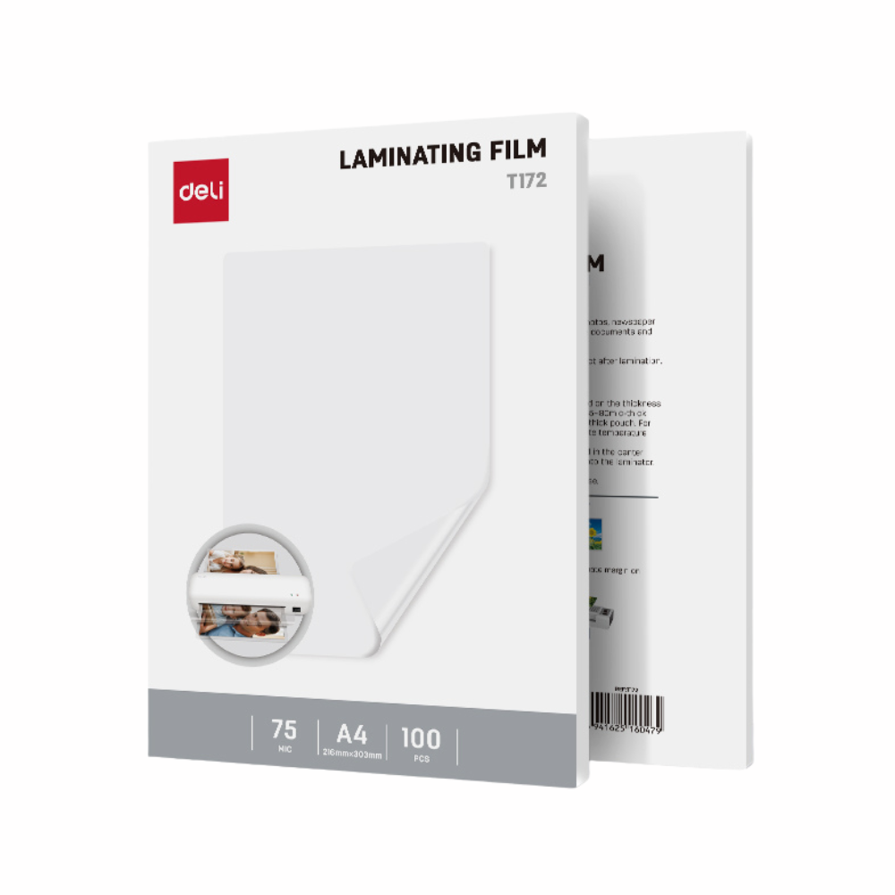 Deli พลาสติกเคลือบบัตร 75MIC A4 สีใส รุ่น ET172 100 แผ่น/แพ็ค