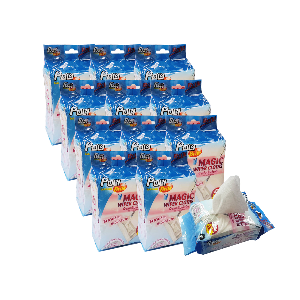 POLY BRITE ผ้าริฟิล Magic wiper mop แบบแห้ง บรรจุ 25 ชิ้น/แพ็ก x 12 แพ็ก