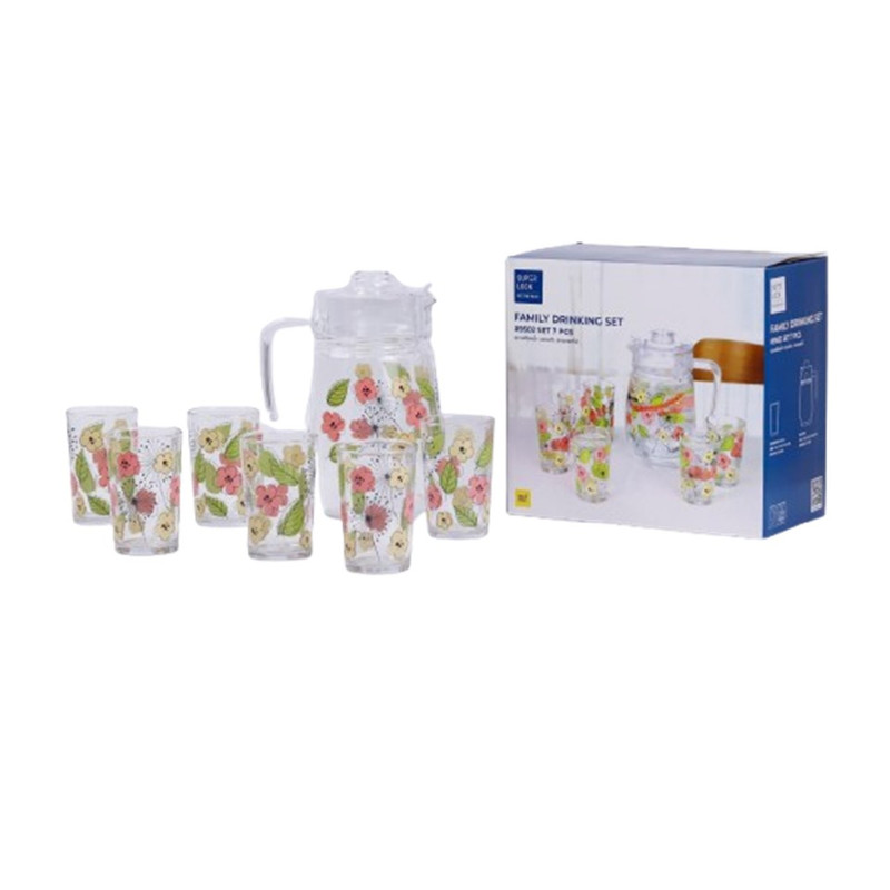 Super Lock Water Pitcher Set 1.6L with 200ml Tumblers x 6 9502 Floral Pattern