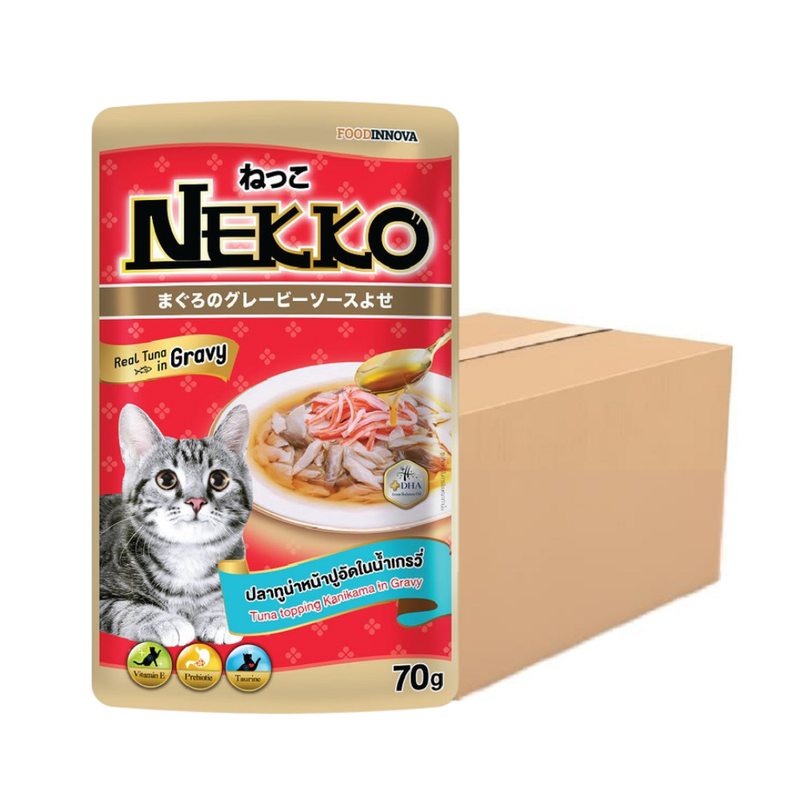 Nekko Gravy ปลาทูน่าหน้าปูอัดในน้ําเกรวี่ 70g x 48 ซอง
