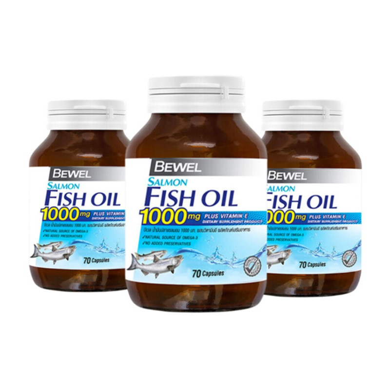 BEWEL Dietary Supplement Salmon Fish Oil Plus vitamin E Omega3 1,000 mg 70 Capsule x 3