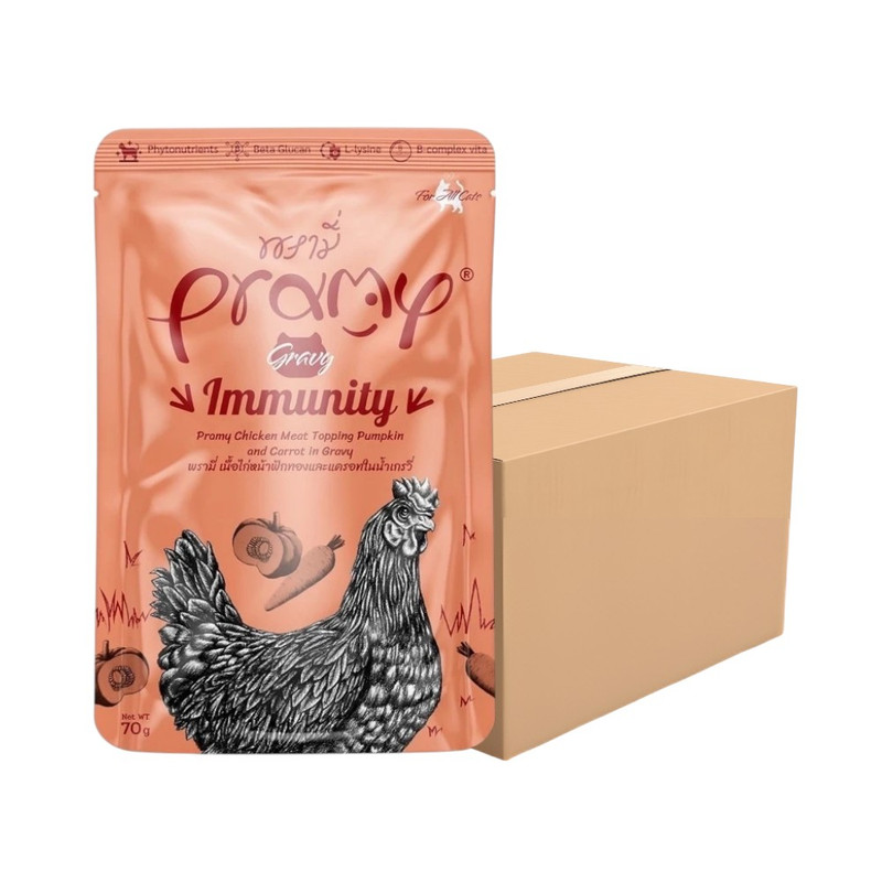 [12ซอง] Pramy in Gravy อาหารเปียกแมว พรามี่ ในน้ําเกรวี่ สําหรับแมว2เดือนขึ้นไป ขนาด 70g GR6-Immunity