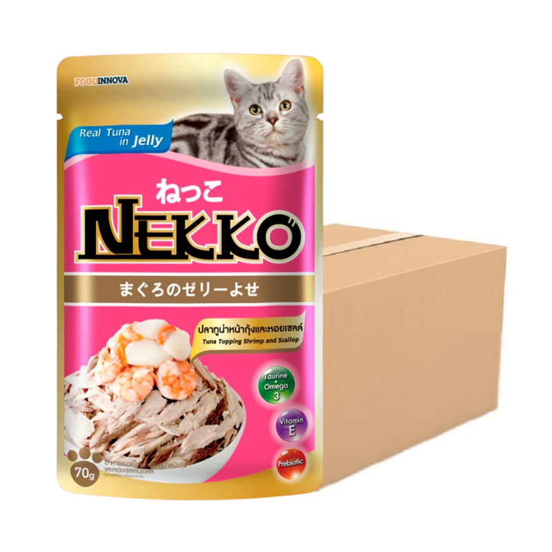 Nekko Jelly ปลาทูน่าหน้ากุ้งและหอยเชลล์ในเยลลี่ 70g x 12 ซอง