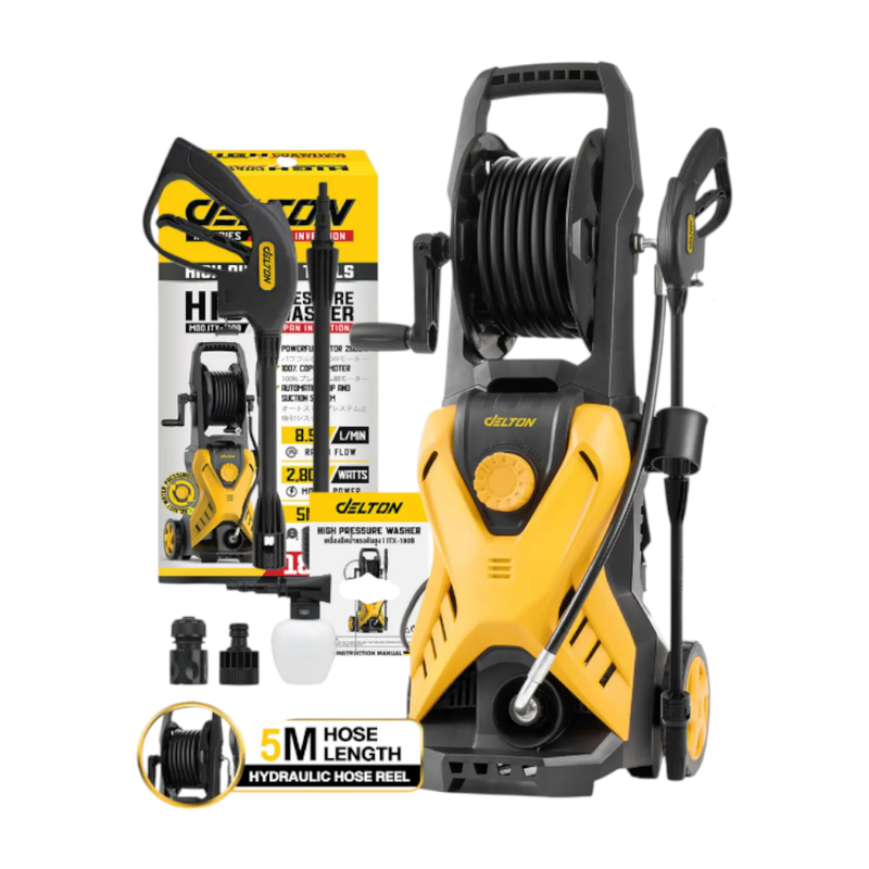 DELTON เครื่องฉีดน้ําแรงดันสูง 180 บาร์ 2,800 วัตต์ X-SERIES รุ่นใหม่ ปรับแรงดันน้ําได้ ตัดน้ําได้อัตโนมัติ รุ่น ITX-180B