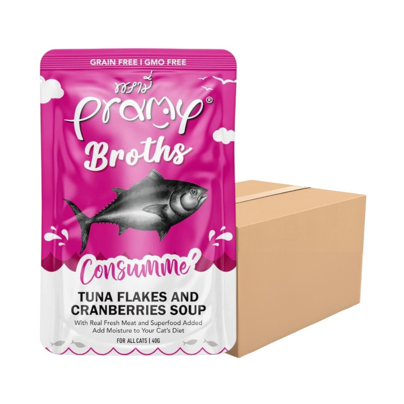 [12 ซอง] Pramy Broths อาหารเปียกแมวพรามี่ บรอธซุป ขนาด 40g / สูตร CS4-ซุปใส&ทูน่า 12 ซอง