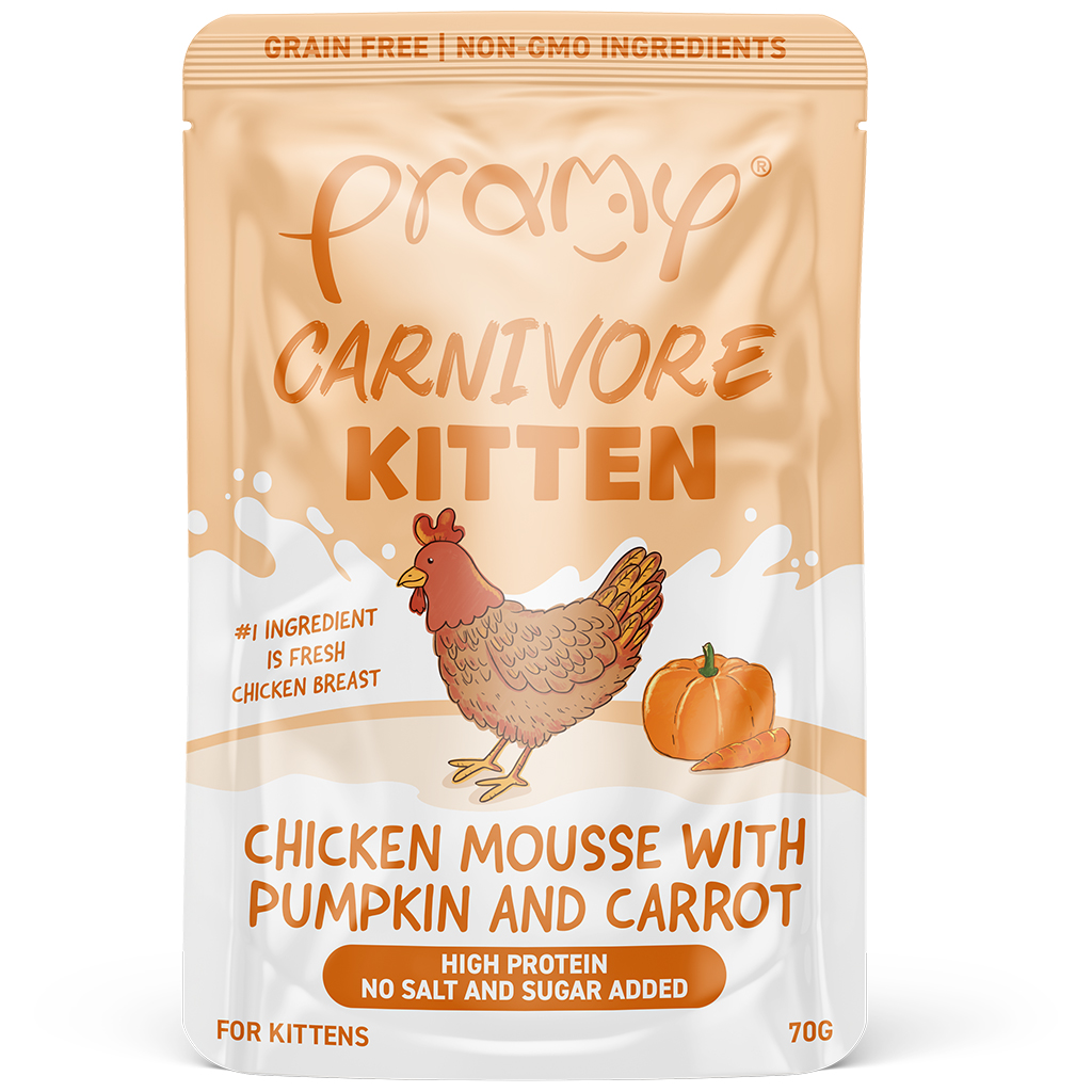 Pramy Carnivore พรามี่ คาร์นิวอร์ อาหารแมว โปรตีนสูงเนื้อสัตว์เน้นๆ มีให้เลือก 10 สูตรทั้ง Gravy และ Jelly ขนาด 70g CV9-ไก่ ฟักทอง แครอท