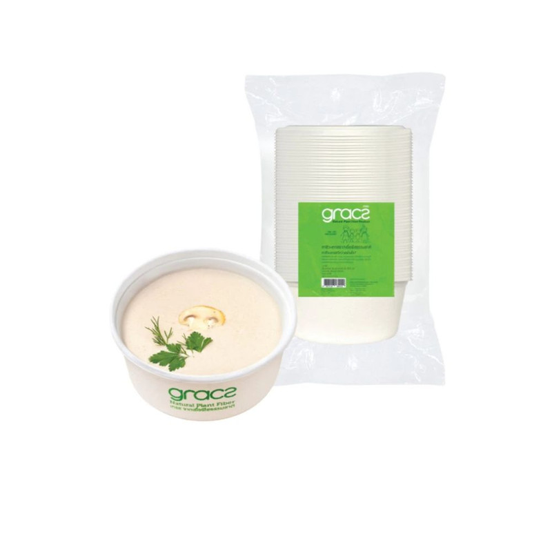 GRACZ ถ้วยใส่อาหาร 350 มล.รุ่นL047(แพ็ค 50 ชิ้น)(เกรซ คลาสสิค)ไม่รวมฝา ถ้วยกระดาษ ชานอ้อยย่อยสลายได้