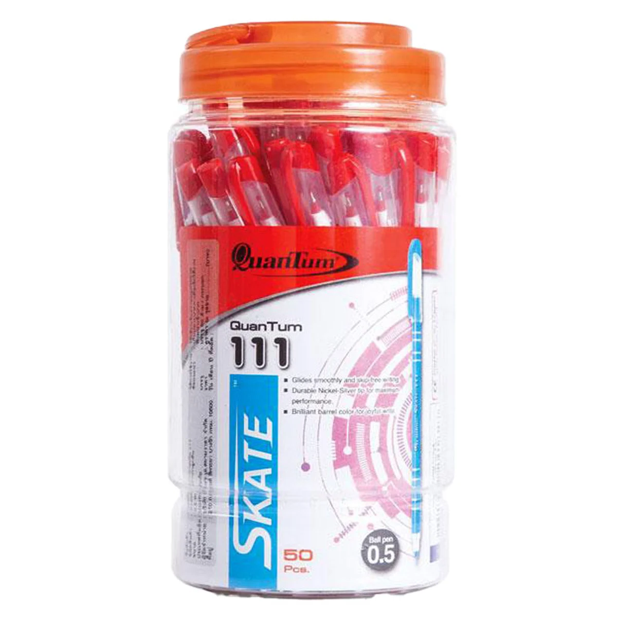 ควอนตั้ม ปากกาลูกลื่น #Skate111 หมึกสีแดง 0.5 มม. แพ็ค 50 ด้าม