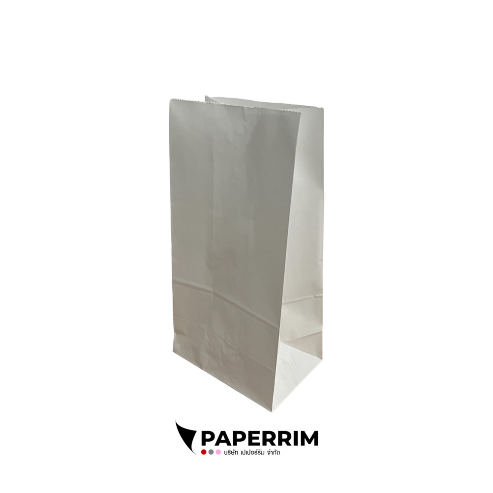 Paperrim ถุงใส่ขนม สีขาว (มีก้นตั้งได้) ขนาดใหญ่ หน้ากว้าง 5 x ข้างยาว 3.5 x สูง 9.5 นิ้ว บรรจุ 100 ใบ/แพ็ค