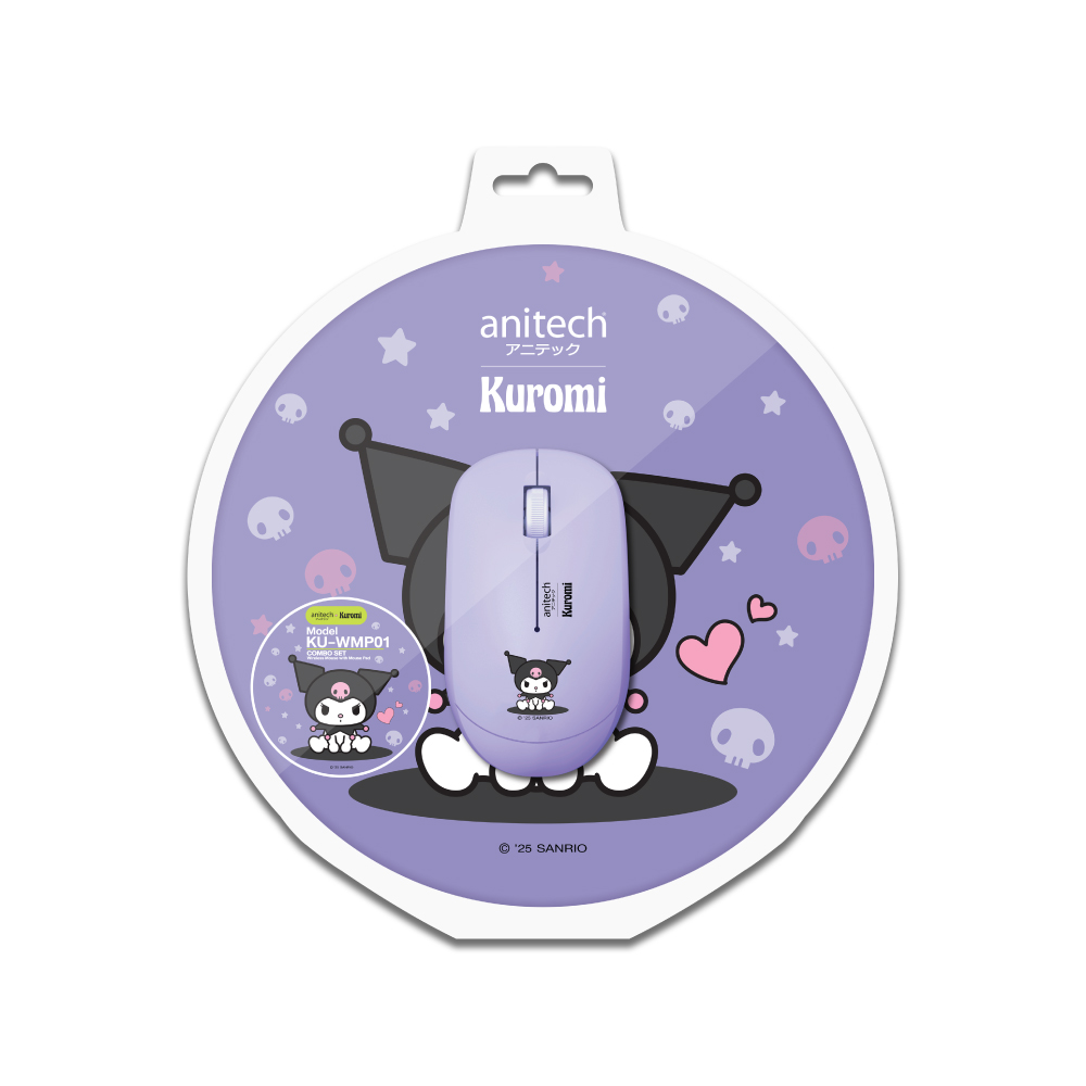 Anitech X Sanrio ชุดคอมโบเซ็ตเม้าส์ไร้สาย+แผ่นรองเม้าส์เม้าส์ไร้สาย รุ่น KU-WMP01-PU