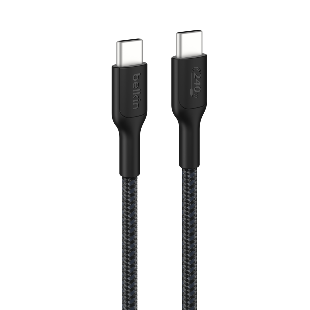 Belkin CAB025 สายชาร์จ USB-C ชาร์จเร็วสูงสุด 240 วัตต์ สายถักแบบพิเศษทนมากขึ้น 35 เท่า (1 เมตร, สีดํา)