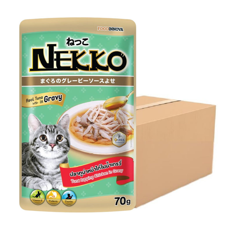 Nekko Gravy ปลาทูน่าหน้าไก่ในน้ําเกรวี่ 70g x 48 ซอง