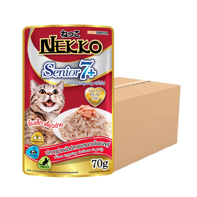 Nekko Senior 7+ อาหารแมวสูงอายุ 7 ปีขึ้นไป ปลาทูน่าหน้าปลาแซลมอน 70 g. x 48 ซอง