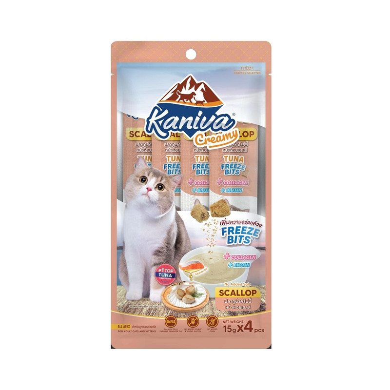 KANIVA Cat Food Creamy Tuna Topping Scallop Freeze Bits 15 g x 4