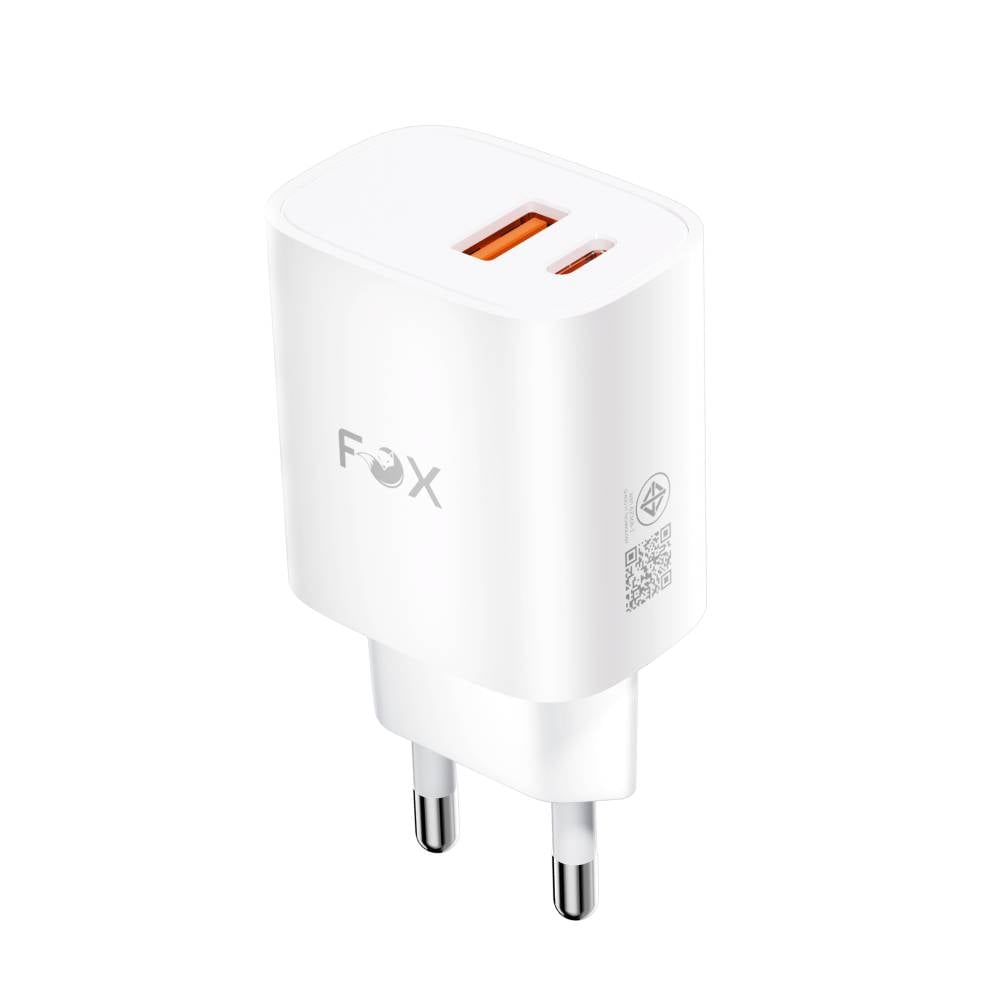 FOX Adapter Wall Charger USB-A 1 Port / USB-C 1 Port 20W Model AP28 White