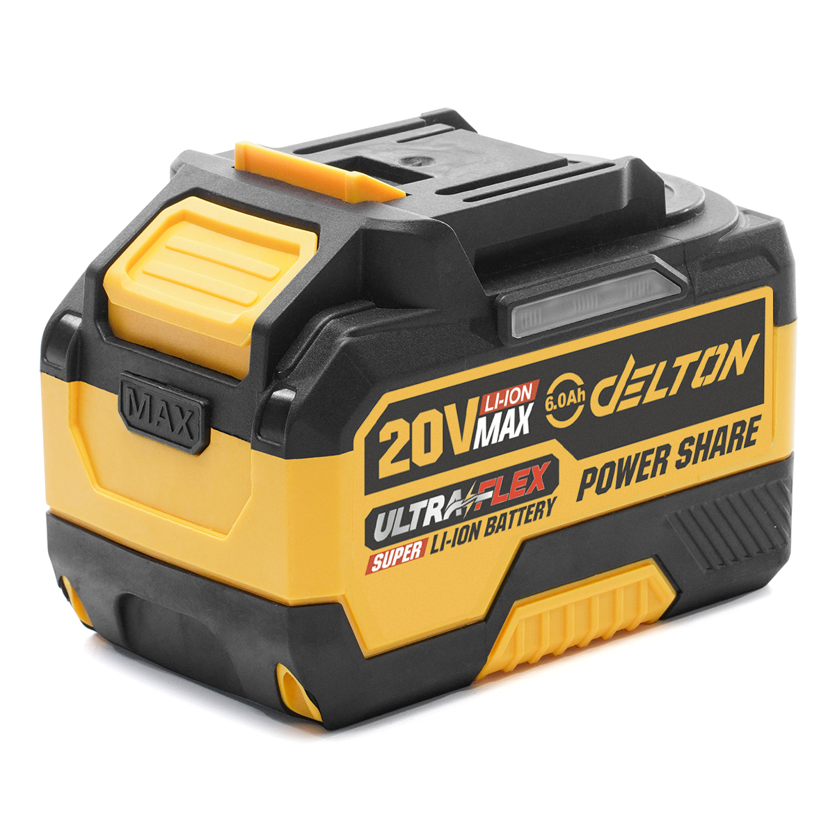 DELTON แบตเตอรี่ลิเธียมไอออน 20V แบต พาวเวอร์แชร์ ใช้ร่วมกับผลิตภัณฑ์ DELTON เครื่องมือช่าง Power Share กลุ่ม UltraFlex มาพร้อมแบต 20V 6.0Ah 1ก้อน