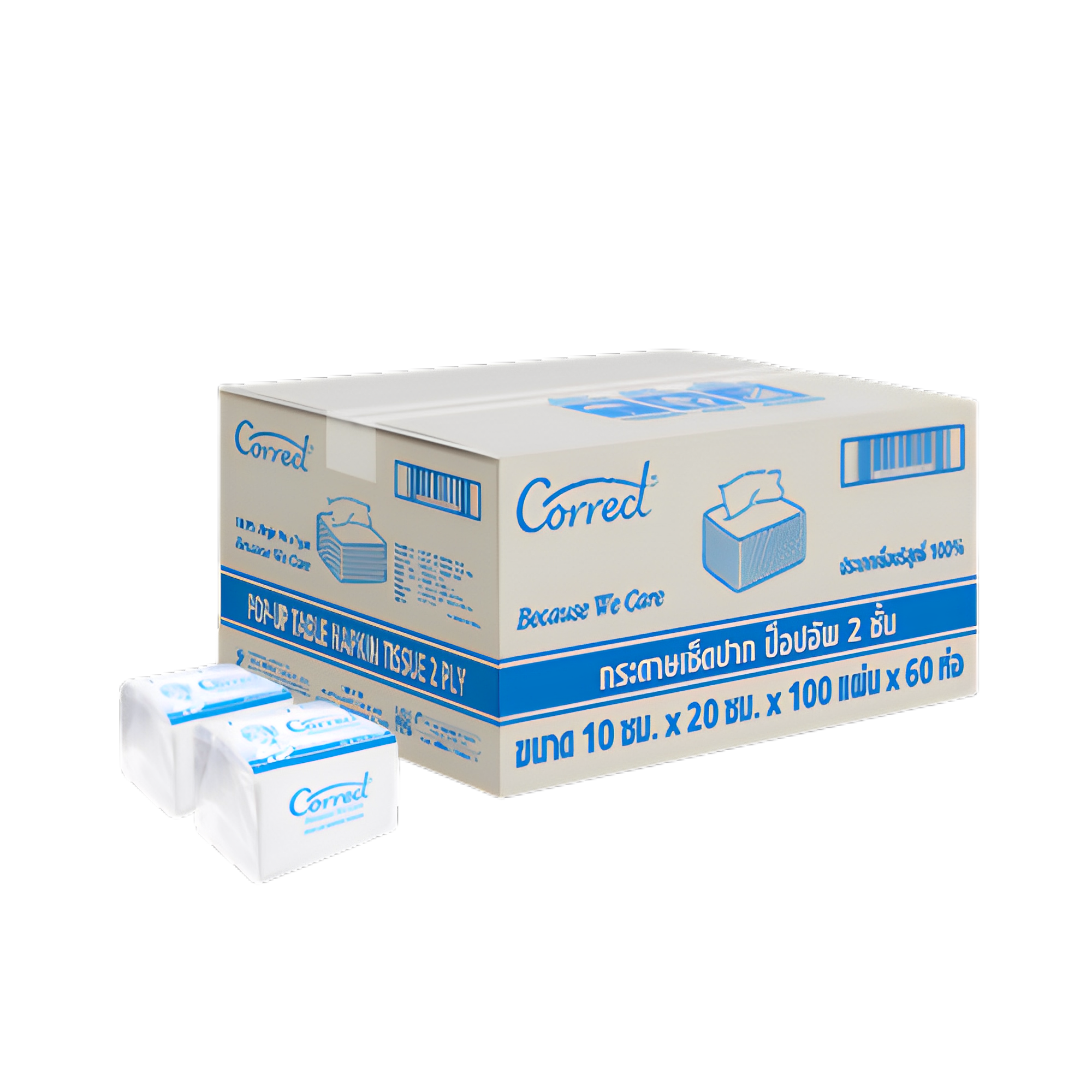 Correct กระดาษเช็ดปาก ชนิดป๊อปอัพ 2 ชั้น 100 แผ่น x 60 ห่อ (6,000 แผ่น) [ยกลัง]