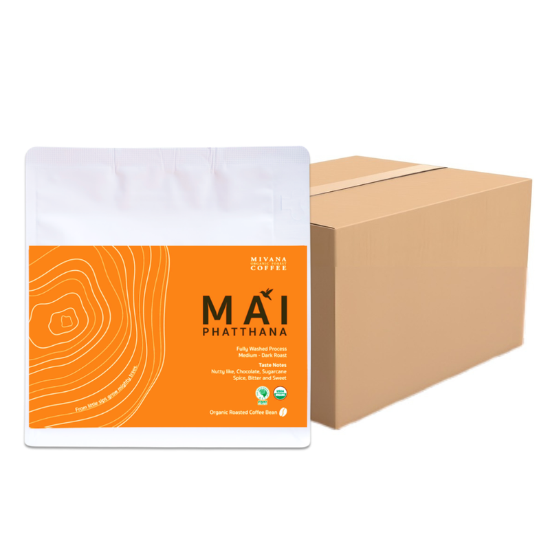 MIVANA COFFEE - MAI PHATTANA (MEDIUM-DARK ROAST)  ORGANIC ARABICA ROASTED COFFEE BEANS 100g. X5