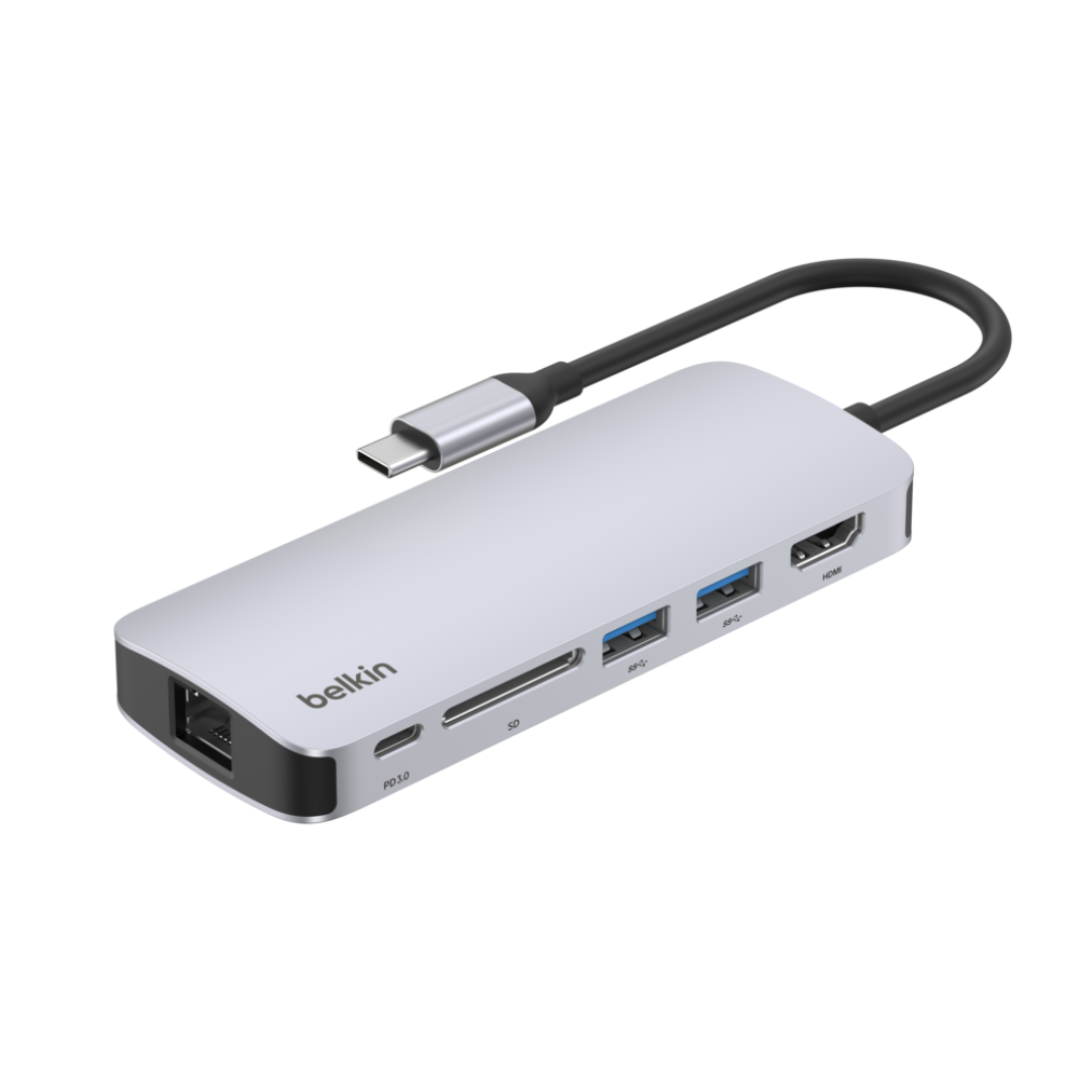 Belkin (NEW) ฮับมัลติพอร์ต 6-in-1 Connect Multiport Hub ความคมชัดสูงได้ถึง 4K@60Hz ถ่ายโอนข้อมูล 5Gbps รุ่น AVC008-V2
