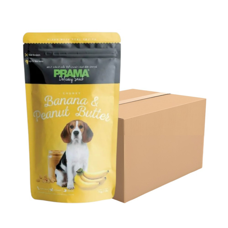 [12 ซอง] PRAMA Delicacy Snack  พราม่า เดลิคาซี่ สแน็ค รสผลไม้ ขนมสําหรับสุนัข กล้วย&พีนัทบัตเตอร์ ขนาด 70 กรัม