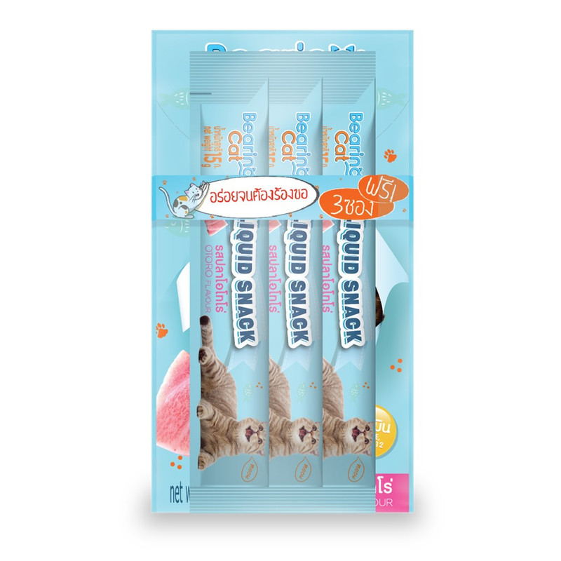 Bearing Cat Liquid Snack ขนมแมวเลีย มนต์เรียกแมว อาหารแมว เค็มต่ำ ใช้ผสมอาหารให้น่าทานขึ้น เหมาะสำหรับแมวทานยาก 15g รสปลาโอโทโร่,11ซอง
