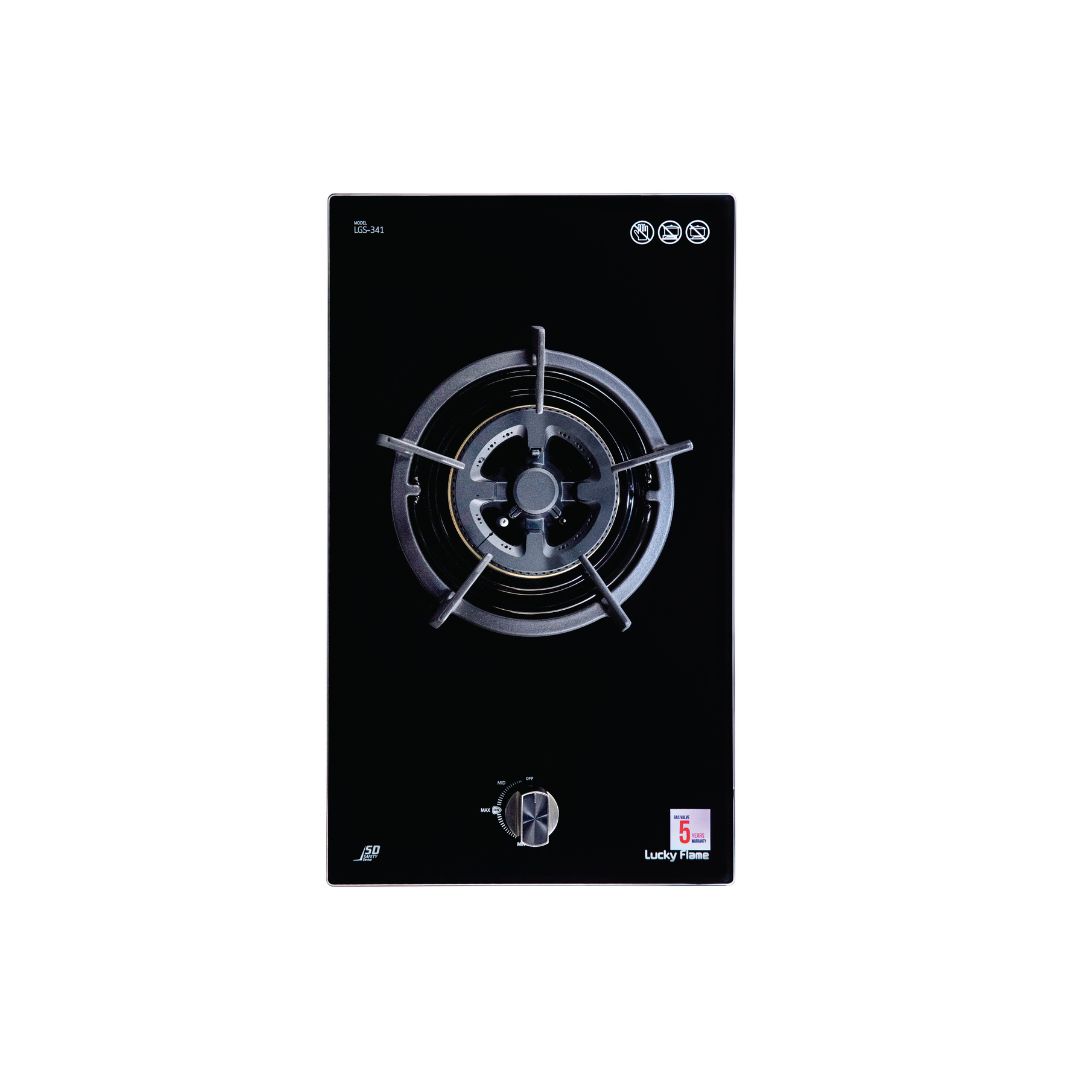 ลัคกี้เฟลม เตาแก๊สแบบฝัง 1 หัว รุ่น LGS-341(N)  หัวเตาทองเหลือง หน้าเตากระจกนิรภัย