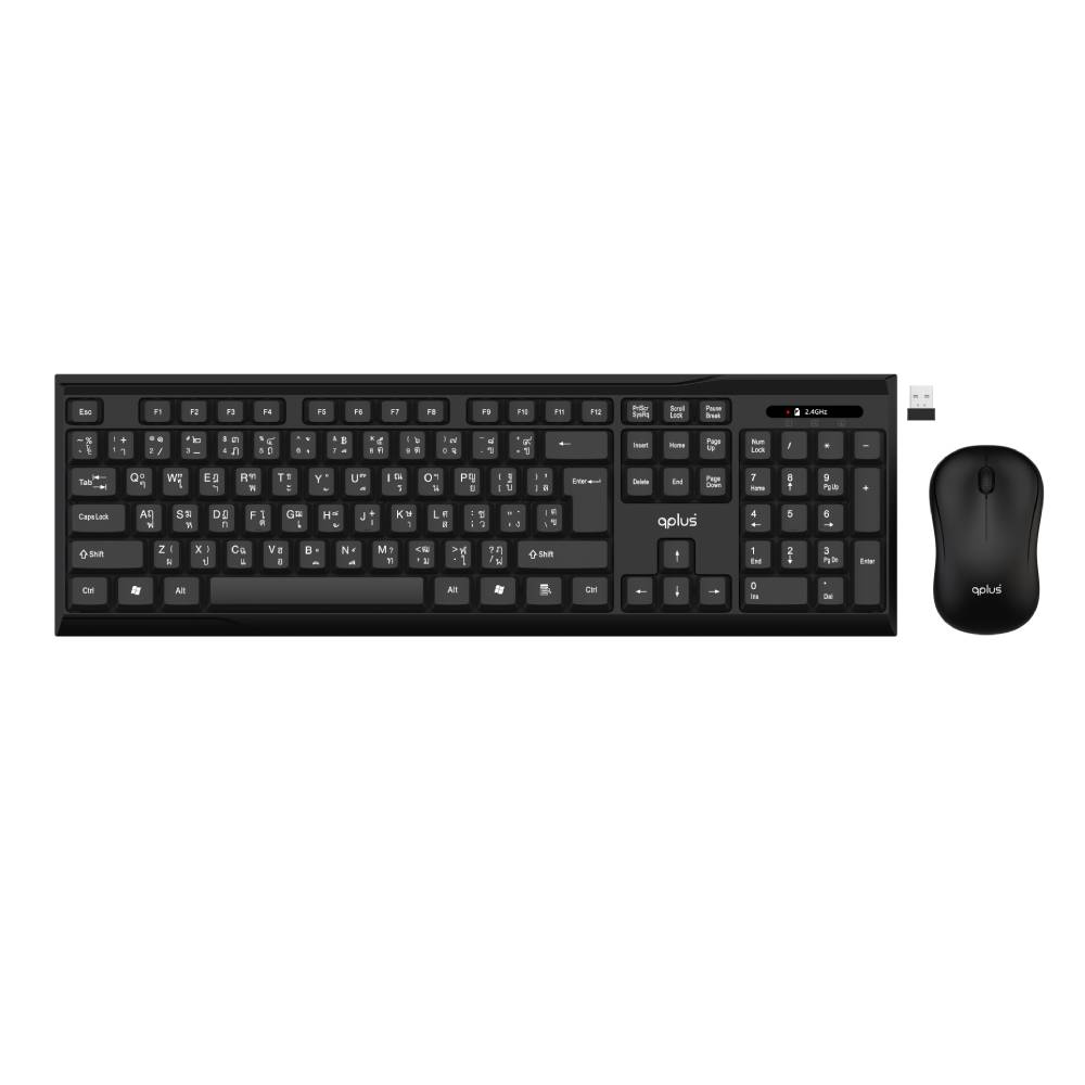 QPLUS Wireless Mouse Keyboard 1913 Basic Black TH/EN
