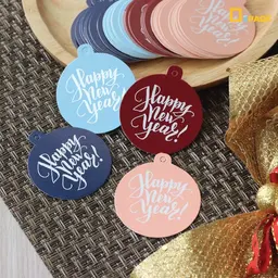 Thumbnail 2 of Depack T008(HAPPY)-LB(Non-Rope)(สีฟ้าไม่เชือก) ป้ายห้อยสินค้าทรงกลมพิมพ์ลาย Happy new year (1 แพ็ค/ 50 ใบ)