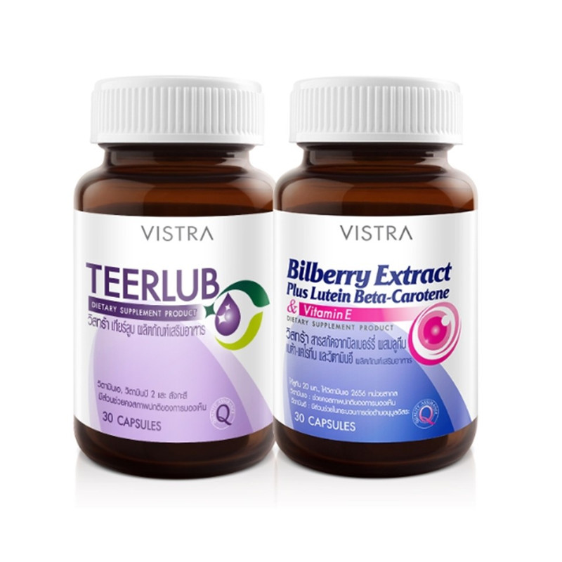 VISTRA Dietary Supplement Set EyeCare Teerlub 30 Capsules + Bilberry Extract Plus Lutein Beta-Carotene 30 Capsules x 2