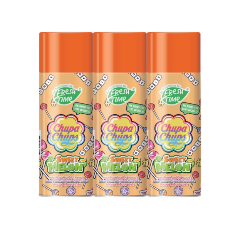 [แพ็ค3ชิ้น] FreshTime X Chupa Chups (เฟรชไทม์จูปาจุ๊ปส์) สเปรย์หอมปรับอากาศ ฉีดห้องหอม น้ําหอมติดห้อง กลิ่น Sweet melon ขนาด 450 มล.