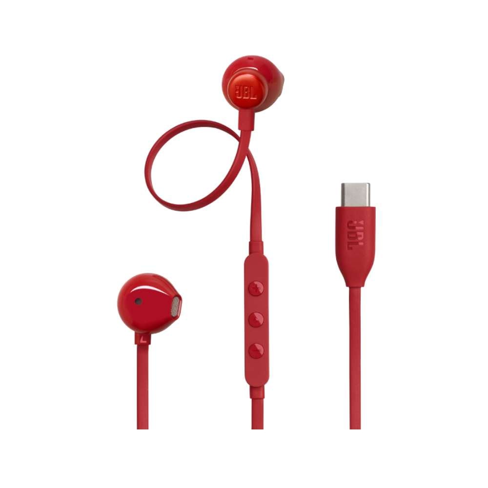 JBL Headphone Earbuds with Mic Model T305 USB-C Red
