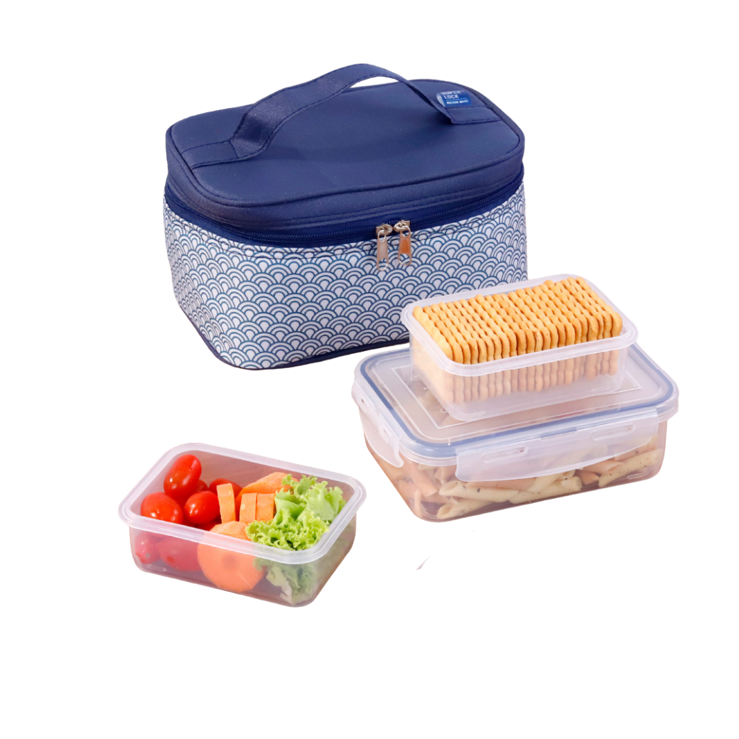 Super Lock Food Storage Container with Bag Japan Pattern 6115-AAA Blue