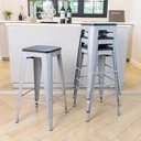 Thumbnail 4 of HomeHuk เก้าอี้บาร์ เก้าอี้สตูล ที่นั่งไม้ ซ้อนได้ 36 x 36 x 77 ซม. สีเงิน