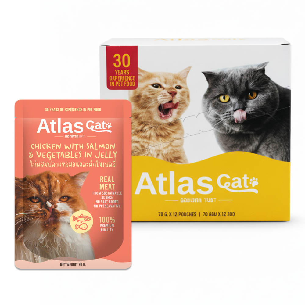 ATLAS CAT CHICKEN WITH SALMON IN VEGETABLE JELLY (70G.) x 12