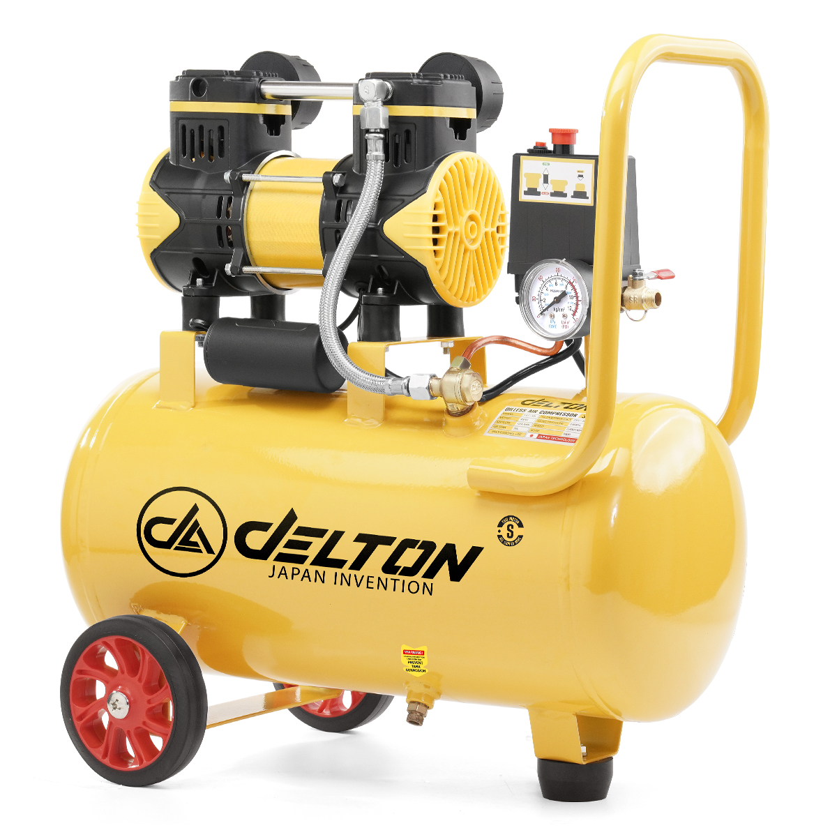 DELTON ปั้มลมออยล์ฟรี 30 ลิตร 850W (ถังเต็ม) OIL FREE ถังลม ไม่ใช้น้ํามัน เร็ว แรง เสียงเงียบ 30L รุ่น FAC-30L สีเหลือง