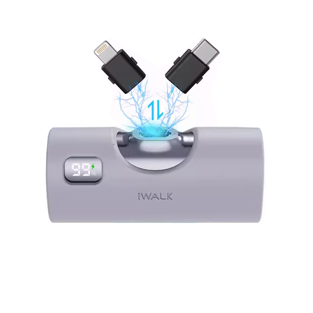 iWALK LinkPodX แบตสํารองพกพาไร้สายเปลี่ยนหัวชาร์จได้ทั้ง Lightning และTypeC ใช้ได้กับiPhone16,15 Silver