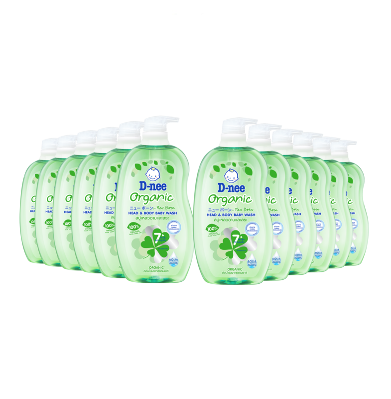 [Case] D-nee Organic Head and Body Baby Wash 750ml.  X12, Green